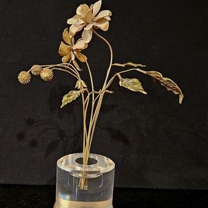 VINTAGE 1970's Jane Hutchison Gorham metal fleurs des siecles /Lucite base